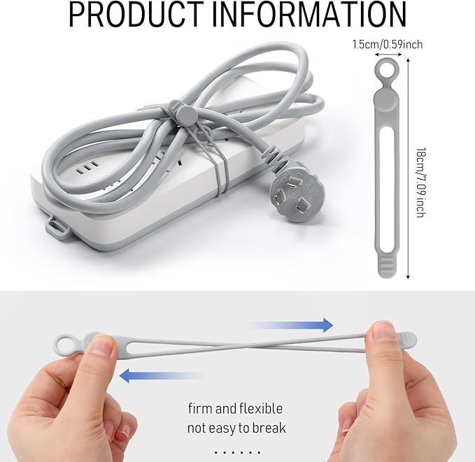 Nuanchu 40 Pcs Silicone Cable Ties Reusable Holder Adjustable Straps Multipurpose Charging Cable Organizer for Fastening Charging Cords Wires(7.1 Inch,Gray)