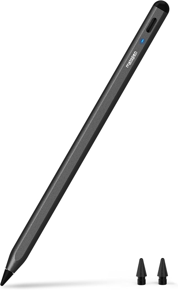 Metapen Pencil A8 for Apple iPad 2018-2025, (2X Faster Charge), Tilt Sensitivity, Pixel Precision, Stylus Pen for iPad 11/10/9/8/7/6th Gen, Pro 12.9/11/13-inch M4, Air 3/4/5/M2/M3, Mini 5/6th, Black