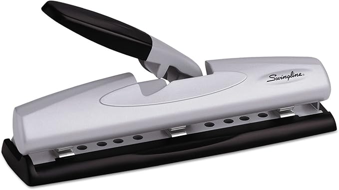 Swingline 74026 12-Sheet LightTouch Desktop Two-to-Three-Hole Punch, 9/32-Inch Holes, Black/Silver
