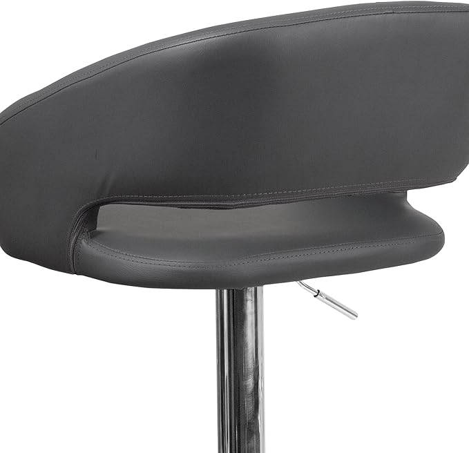 Flash Furniture Erik Comfortable & Stylish Contemporary Barstool with Rounded Mid-Back and Foot Rest, Adjustable Height - Gray Vinyl with Chrome Base