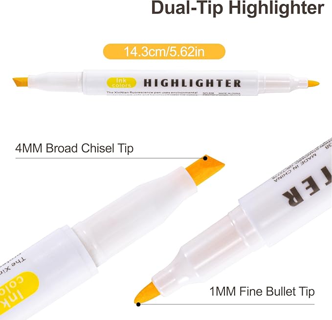 ZWlOT 30 Count Dual-Tip Highlighter Marker Set, Highlighters Assorted Colors, Quick-Drying Dual-Tip Fine-Point Highlighter Pen, Non-Bleeding Ink, Ideal for Bible Journals, Books and Notes (5 colors)