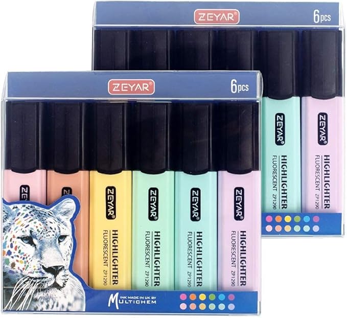 ZEYAR Highlighter, Macaron Colors Chisel Tip Marker Pen, AP Certified, Assorted Colors, Water Based, Quick Dry(2 Sets Macaron)