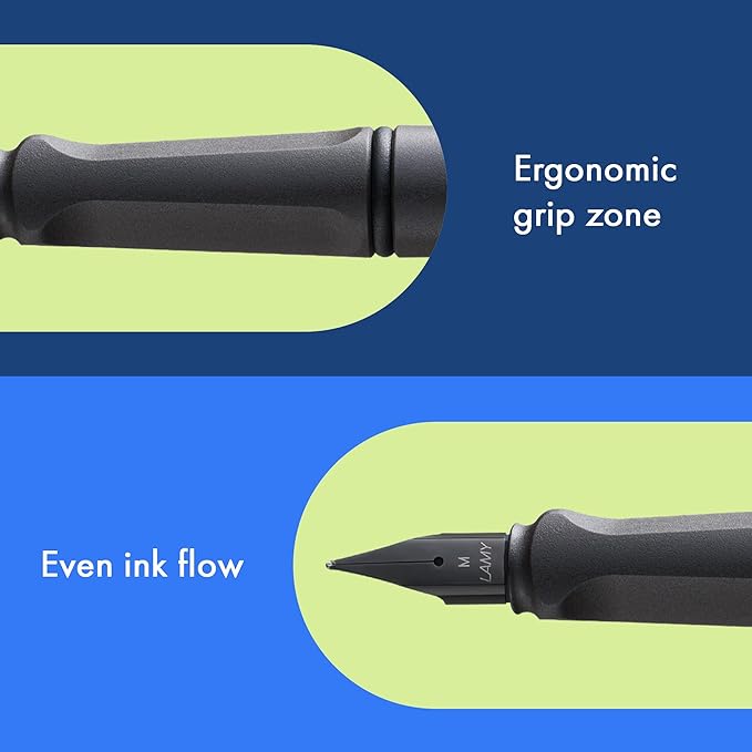 LAMY safari umbra - Fountain Pen with ergonomic grip & polished Left-Handed steel nib (LH) in size M - ideal for any Writing & Calligraphy - including LAMY T 10 blue cartridge