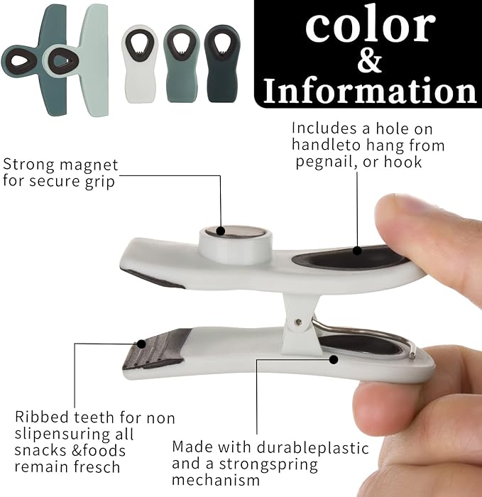 Magnetic Chip Clips - 8pcs Green, Ideal for Food Packages