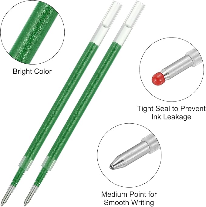 PATIKIL Gel Pen Refills, 24 Pcs 0.8mm Medium Point Glitter Coloring Gel Ink Pen Replace Refills for Retractable Click Pens Writing Drawing Doodling Office Study Classroom Supplies, Green