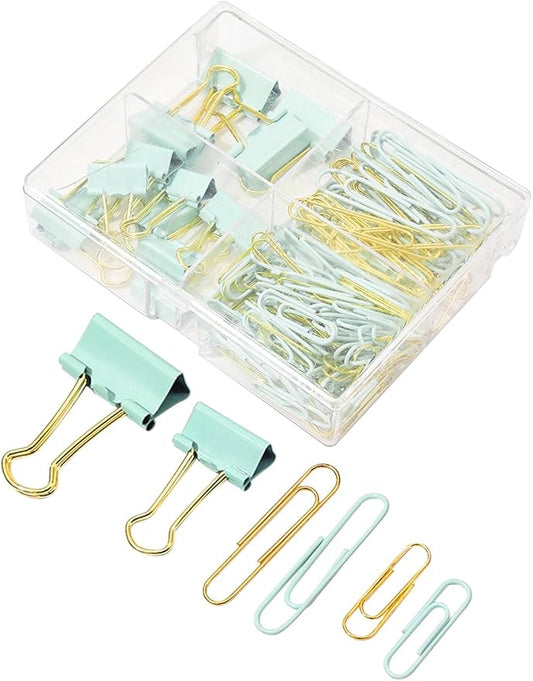 LIONSOUL Paper Clips Binder Clips Assorted Size, 165 Pcs, Cute Paperclips for Document Organizing, Colored Binder Clips Paper Clips Set for Office, School, Home Supplies(Green)