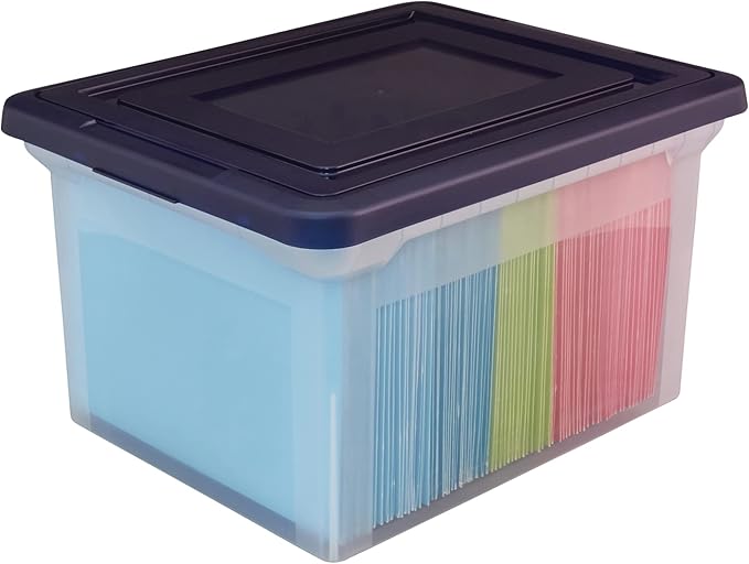Office Depot Stackable File Tote Box, Letter/Legal Size, 10 13/16in.H x 14 1/8in.W x 18in.D, Blue/Clear, 170007
