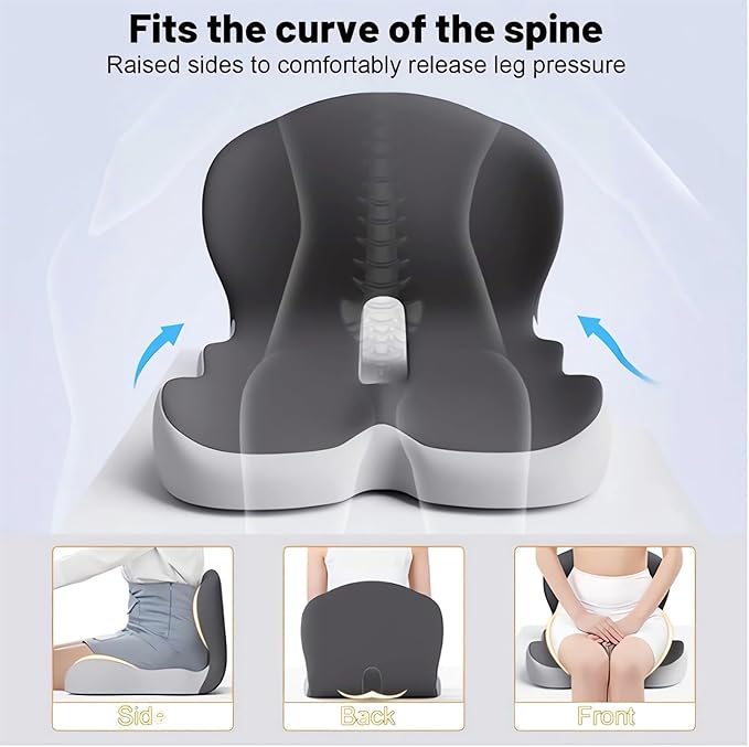 Memory Foam L-Shaped Integrated Seat Cushions for Car Truck Driver Ergonomic L Shape Lumbar Cushion Sciatica Back Pain Relief Office Chair Butt and Back Support Pillow Long Driving Booster Seat (E1)
