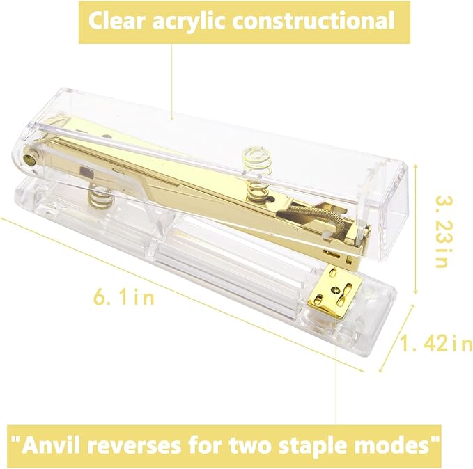Gold Acrylic Stapler, Desktop Stapler, 25 Sheet Capacity, Includes 1000 Staples and Staple Remover