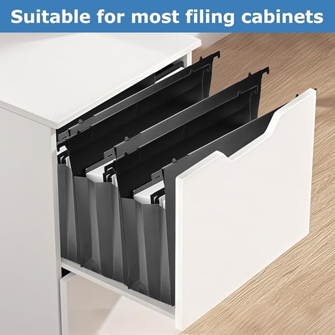 6 Packs Extra Capacity Plastic Hanging File Folders, 4" Expanding Hanging Accordian Folder with Retractable Hook, Hard-Hanging Folder Organizer for Office, Home, School