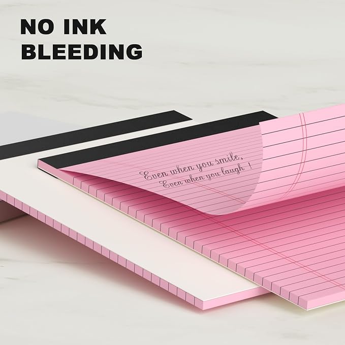 Pink Legal Pad Note Pads 8.5 x 11 inch, Wide Ruled Clear Print Writing Pads 30 Sheets/Pad, 20lb Colored Paper, Perforated Notepad with Sturdy Back (3 Pads Pink)