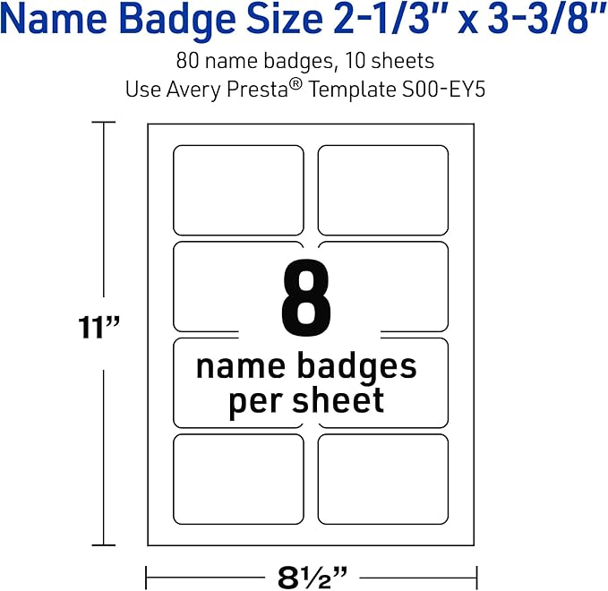 Avery Printable Rectangle Adhesive Name Tags, Black & White Polka Dots Design, 2-1/3" x 3-3/8", Matte White Removable Name Tags, Laser/Inkjet, 80 Total, Great for Name Badges