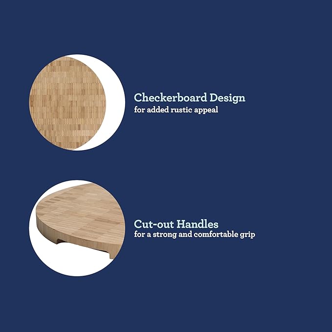 Oster Capeheart Round End Grain Bamboo Cutting Board Set – 14" Wooden Durable Kitchen Chopping Carving Boards with Juice Grooves, Oil Finished