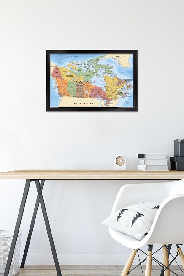 Map - Canada Wall Poster, 22.4L" x 14.7W", Black Framed Version
