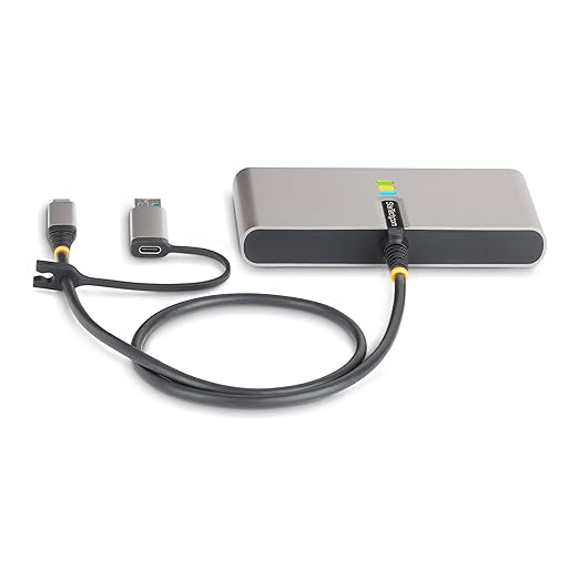 StarTech.com 2-Port USB-C Hub with Gb Ethernet and RS232 FTDI Serial, Attached USB-C to USB-A Dongle, 100W PD Pass-Through, 2X USB-A 5Gbps