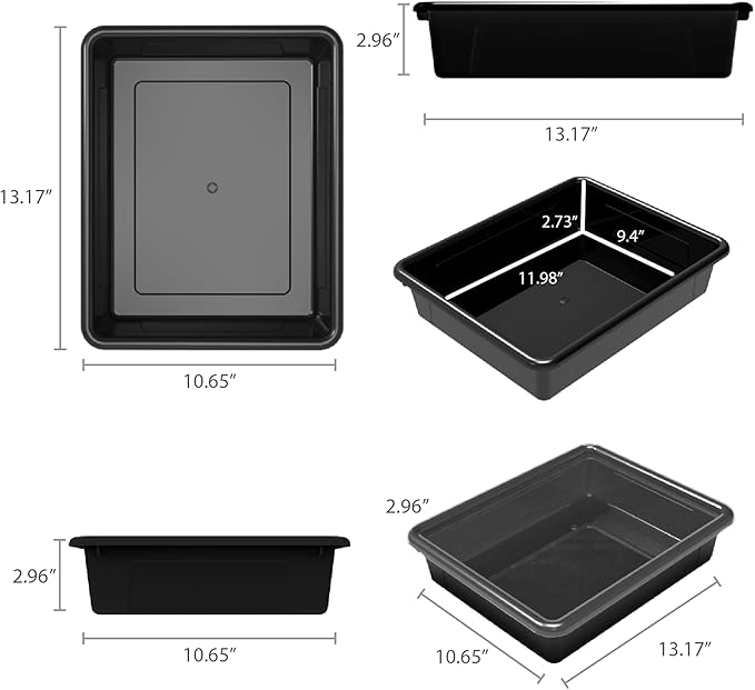 Storex Letter Size Flat Storage Tray – Organizer Bin with Non-Snap Lid for Classroom, Office and Home, Black, 5-Pack (62535A05C)