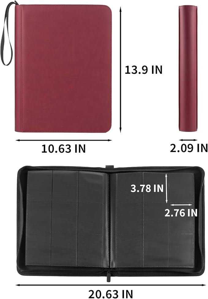 Card Binder 9 Pocket - 432 Cards, Premium Red PU Leather Album, 24 Page Zippered Side-Loading for Baseball, Sports Cards & TCG Collectibles (Vibrant Team Red)