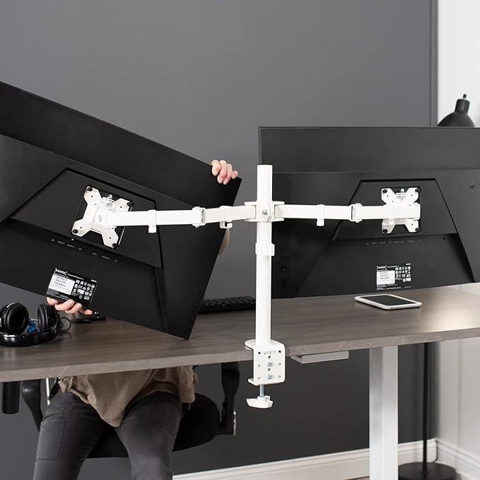 VIVO Cable Management Clips for Desk Monitor Stands, Computer Office Workstation Cord Organization Kit, 1 Pole Clip and 4 Arm Clips, Set of Monitor Mount Wire Holder Hooks, White, PT-SD-WC05CW