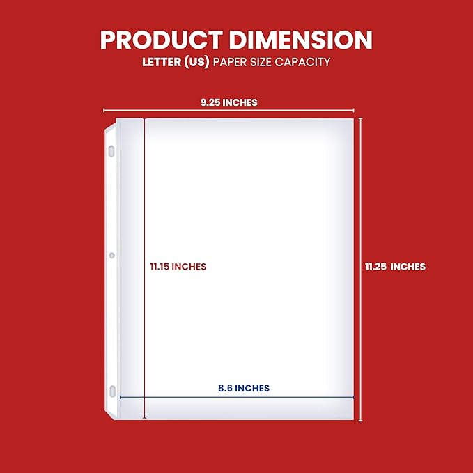Office Werks 100 Clear Sheet Protectors, 8.5x11 Inch for 3 Ring Binder, Plastic Sheet Sleeves, Top Loading Paper Protector with Reinforced Holes, Archival Safe for Documents and Photos