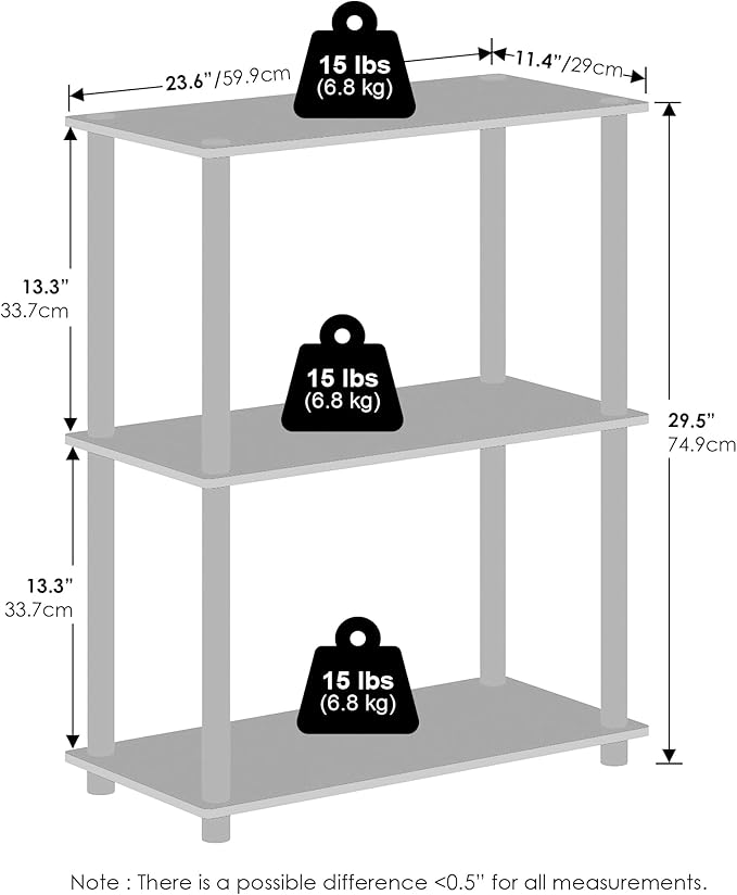 Furinno Turn-N-Tube Book Shelf, 3-Tier Bookshelf, Bookcase with Multipurpose Compact Display Rack, 11.6 x 23.6 x 29.6, for Living Room, Bedroom, Home Office, Dark Cherry