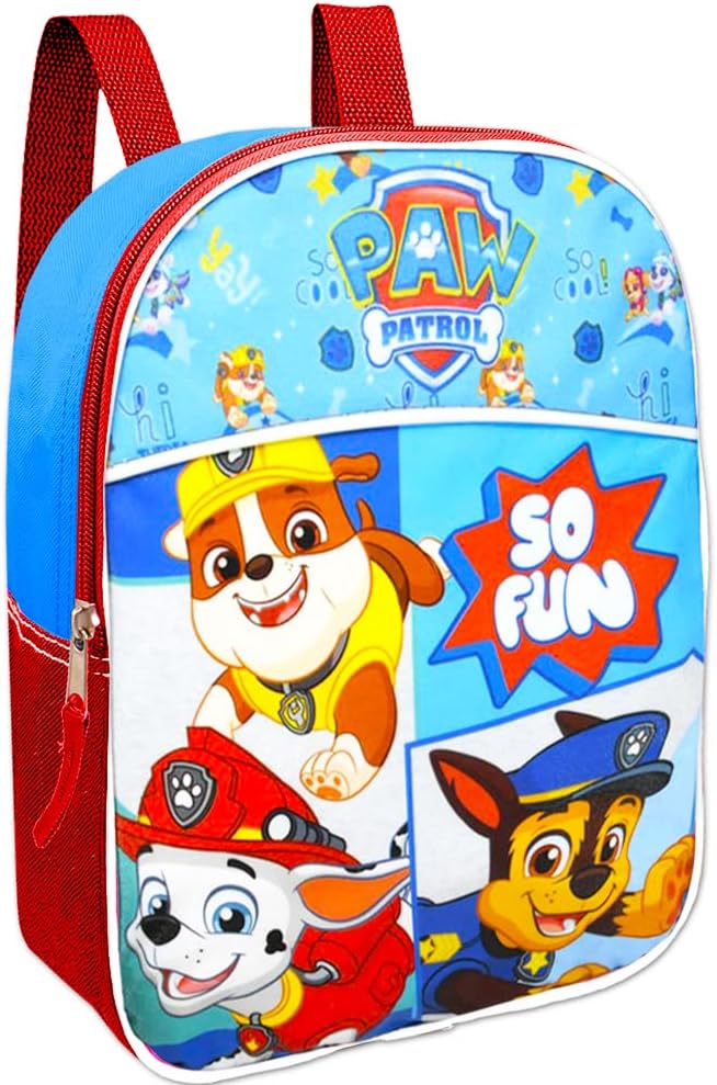 Paw Patrol Mini Backpack with Lunch Box for Kids, Boys ~ 5 Pc School Supplies Bundle with 11" Paw Patrol School Bag, Lunch Bag, Water Bottle, Stickers, and More