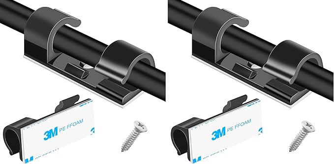 XHF 50pcs Medium Self Adhesive Cable Clips Black,Wire Clips Cable Management Wire Organizer Cord Holder for Under Desk, Car, Wall, TV PC Ethernet Cable (Pack of 2)