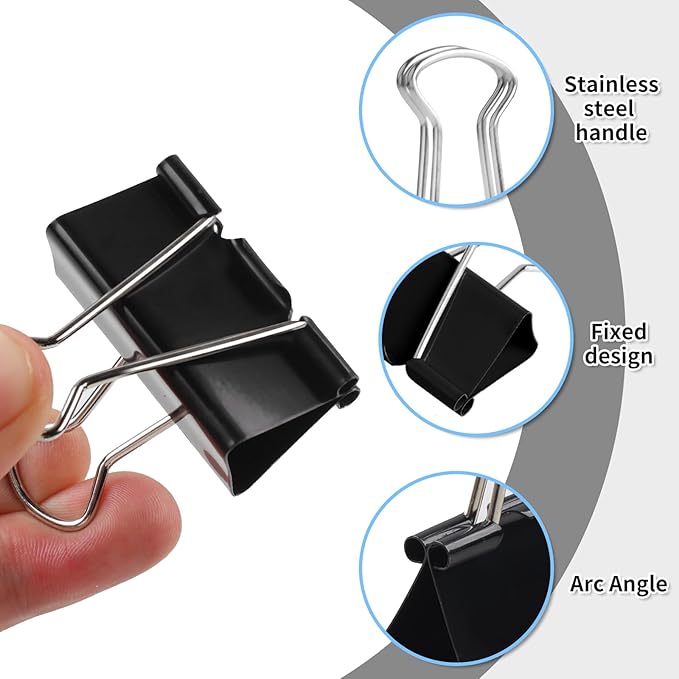 125Pcs Binder Clips Colored, Binder Clips Assorted Sizes, 6 Sizes Binder Paper Clips for Office Supplies/Home/School (Black)