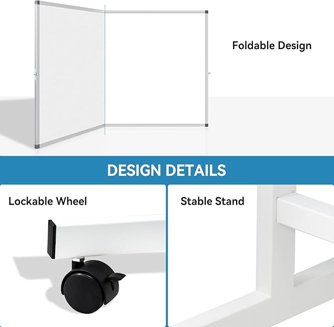 Double-Sided Rolling Whiteboard Dry Erase, 72" x 36" Large Mobile White Board with Stand, Giant Magnetic Dry Erase Board on Wheels for Office, Home & School