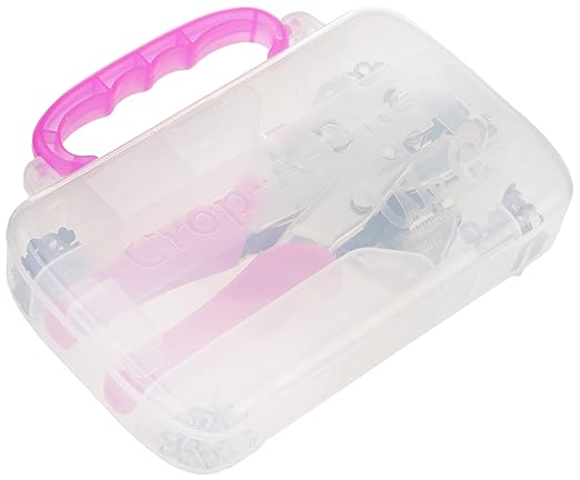 We R Memory Keepers- Crop-A-Dile Eyelet Setter Punch Kit, Pink, Includes 100 Eyelets, Comfort Handle, for 1/8 or 3/16 Inch Holes, Metal, Craft Paper, Leather, Fabric and More