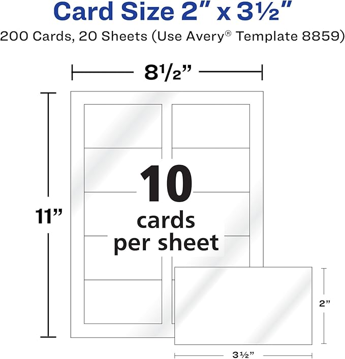 Avery Clean Edge Printable Business Cards with Sure Feed Technology, 2" x 3.5", Glossy White, 200 Blank Cards for Inkjet Printers (8859)