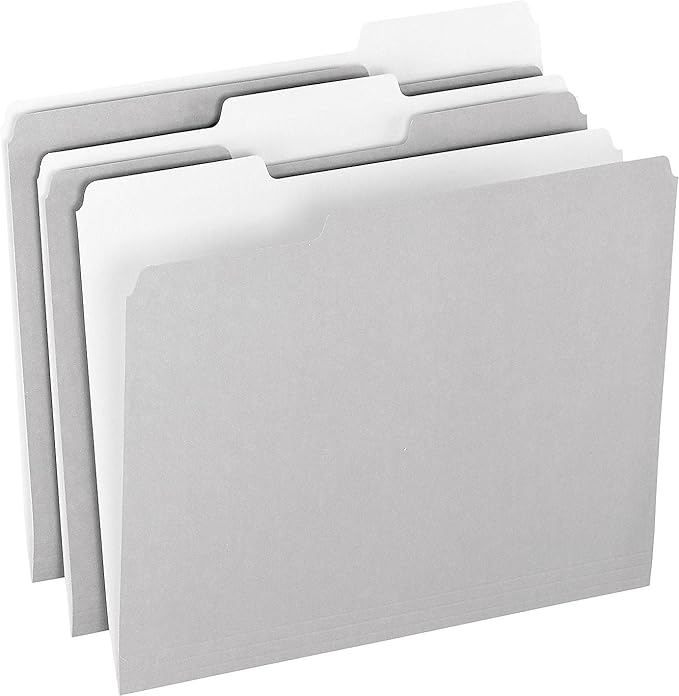 Pendaflex File Folders, 100 Pack, Durable Gray Folders, Letter Size (8.5" x 11"), 3 Tabs for Easy Labeling, Neutral Aesthetic Organization Essentials for Home, Office & School