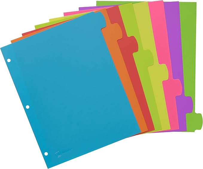 Avery Write & Erase 8 Tabs Plastic Divider for 3 Ring Binders, 6 Sets (8 Colors)