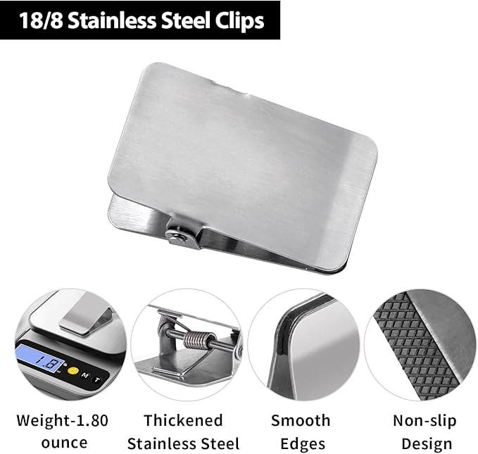 Stainless Steel Chip Clips,Long Heavy Duty Chip Clip for Record Text,DIY Clips for Office Kitchen School,for Paper/Food/Photo/File (6Pack),BURLIHOME