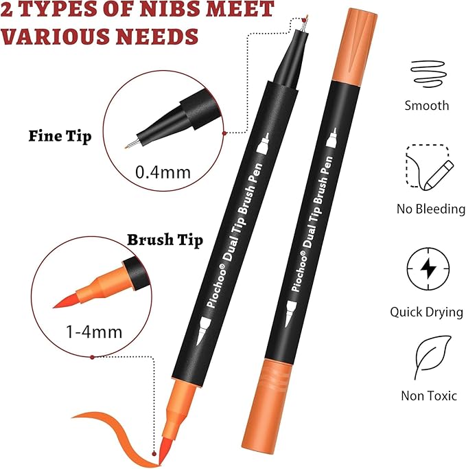 Art Markers Pens Dual Tip Coloring Markers Set with Brush & Fine Nib for Adult Coloring Book Cut Gifts Professional Calligraphy & Drawing Art Supplies for Note Taking Journal (72 Colors)