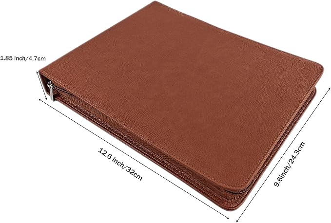 LLi Cufite 3 Rings Check Binder for End-Stub Deskbook Checks, Zipper Business Check Binder, 3 on a Page, Fit 3 & 9 Holes Check Faux Leather (Brown)