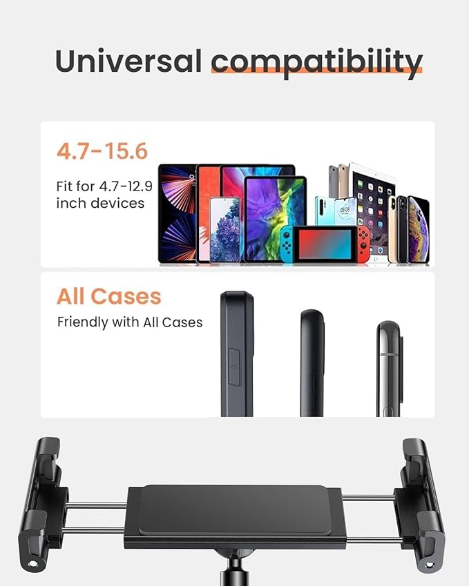 LISEN for iPad Stand for Desk Portable Monitor Adjustable Tablet Stand, Thick Case Friendly iPad Pro Holder Fits(4.7"-15.6") 12.9/10.9/10.2 Air Mini 4 3 2 Fire Tab Nexus Kindle, Black
