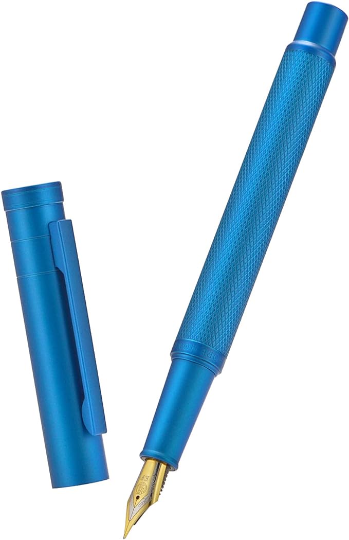 Asvine Blue Forest Fountain Pen Fine Nib, Classic Design with Converter and Metal Pen Case, The Light of Hope Serise