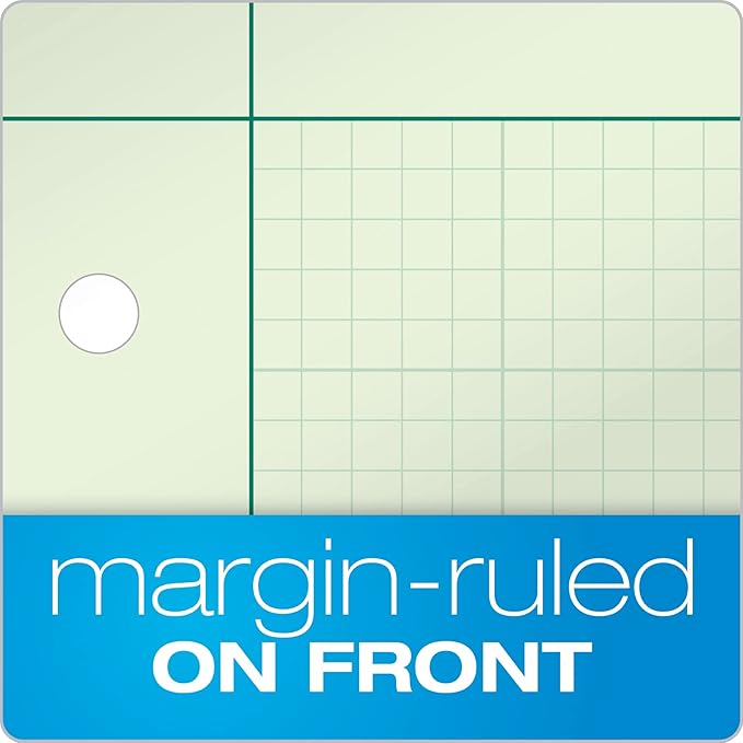 TOPS Engineering Notebooks, Graph Notebooks, 3 Pk Quad Ruled Pad, 8-1/2" x 11", Glue Top, 5 x 5 Graph Rule on Back, Green Tint Paper, 3-Hole Punched, 100 Sheets per Pad (35507A)