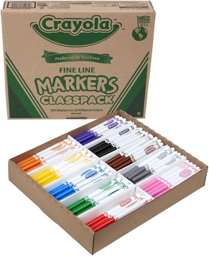Crayola Fine Line Markers Classpack (200ct), Bulk Kids' Markers For Preschool, Kindergarten, Elementary School Classrooms, Teacher Classroom Must Haves (Pack of 2)