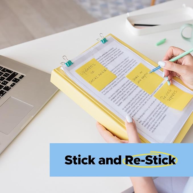 Post-it Super Sticky 100% Recycled Notes, 4 Sticky Note Pads, 4 x 6 in., 2X The Sticking Power, New Year Organization or Second Semester School Supplies, Canary Yellow