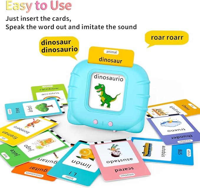 Spanish English Bilingual Learning Toys, ABC Talking Flash Cards with 520 Sight Words, Autism Pocket Speech Toys, Toddler Toys for 2 3 4 5 6 Year Old, Valentine's Day Birthday Gift, Blue