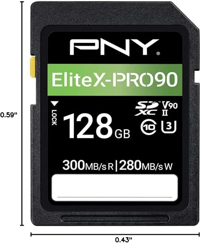 PNY 128GB EliteX-PRO90 UHS-II SDXC Memory Card – R300MB/s W280MB/s, U3, V90, 8K UHD, Full HD, UHS-II for Professional Photographers & Content Creators, DSLR, Mirrorless Cameras, Advanced Video Cameras