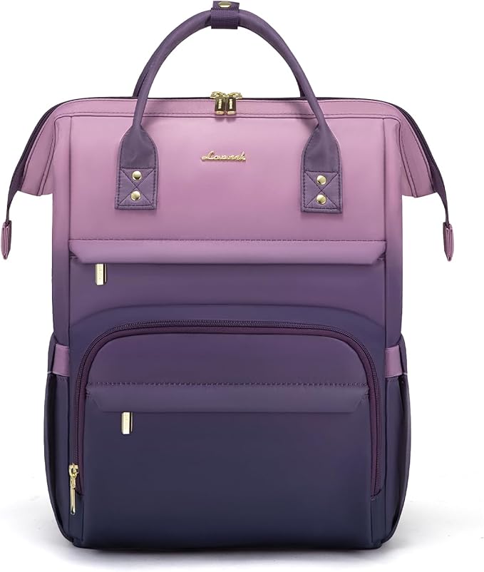LOVEVOOK Gradient Laptop Backpack for Women,15.6 Inch Work Computer Bakcpack Purse Laptop Bag With Anti-Theft Pocket,Waterproof Carry on Teacher College Backpack for Travel,Purple-Pink