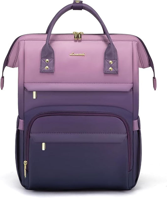 LOVEVOOK Gradient Laptop Backpack for Women,15.6 Inch Work Computer Bakcpack Purse Laptop Bag With Anti-Theft Pocket,Waterproof Carry on Teacher College Backpack for Travel,Purple-Pink
