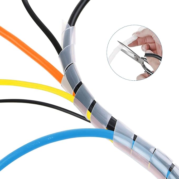 Spiral Cable Wrap - 7.2 Ft 3/4" Spiral Wire Wrap Cord Covers Bundle Sleeve Hose for Computer Electrical Wire Organizer (White, 3/4 Inch-7.2Ft)