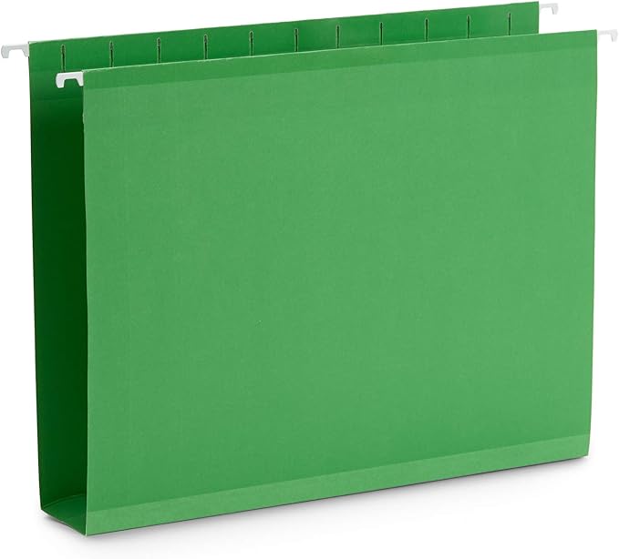 Blue Summit 50 Extra Capacity Hanging File Folders Letter Size, 2 Inch Expansion, Hanging File Folders Extra Capacity, Designed for Bulky Files, Filing Cabinets, Medical Charts, Assorted Colors