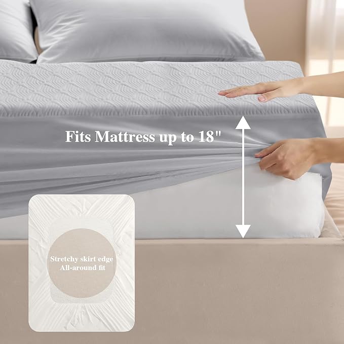 Twin Mattress Protector 2 Pack, Waterproof Mattress Pad Washable Rayon Mattress Cover Breathable Noiseless Bed Protector 3D Patterns 5" - 21'' Elastic Fitted Deep Pocket(Light Grey)