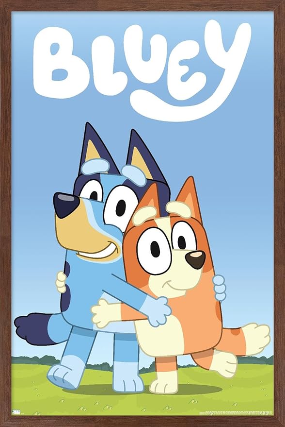 Bluey - Hug Wall Poster, 34L" x 22.4W", Mahogany Framed Version