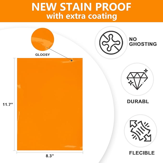 Dry Erase Board Sticker- Whiteboard Stickers-8.3''x11.7'' Removable Dry Erase Sheets- Fridge Dry Erase Paper for Wall/Desk/Refrigerator/Door/Locker/Home/Office/Classroom (Orange-2Pcs)