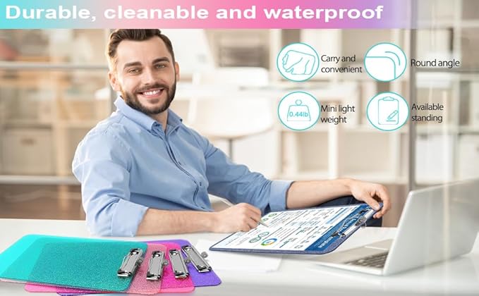 Sparkly Clipboard with Pen Holder Clear Plastic Glitter Clip Board Hanging Shiny Clipboards with Low Profile Metal Clip Letter A4 Size for Taecher Women Office School (Clear Green)